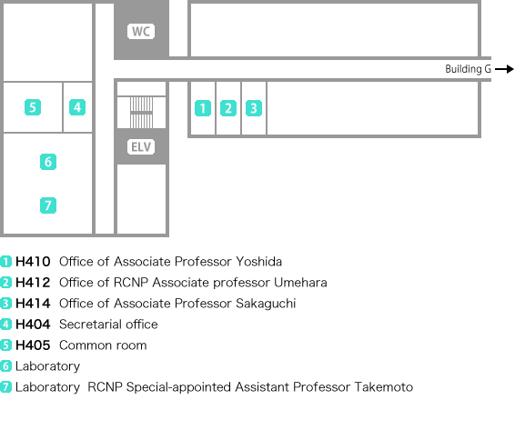 Floor map of 4F, Department of Physics Building H, Graduate School of Science